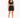 A model showcases a black cropped top with lace-up details and a matching skirt featuring side ties.