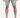 Gray denim shorts with distressed detailing and frayed hem, paired with white sneakers.