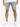 Gray denim shorts with distressed detailing and frayed hem, paired with white sneakers.