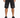 Black denim shorts with distressed detailing, worn with a black t-shirt and athletic sneakers.