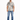 Short-sleeve button shirt featuring a cream background with bold black stripes, paired with blue jeans and white snea...
