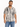 A man wearing a short-sleeve shirt with a black and beige abstract stripe pattern, paired with blue jeans.