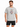 A man wearing a light gray t-shirt with colorful graphic text and black shorts, standing against a white background.