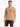 A man wearing a tan t-shirt with black text and stars, paired with distressed black shorts.