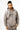 A man wearing a gray hoodie with a graphic design and a front pocket, posing against a white background.