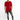 A model wearing a red short-sleeve shirt and distressed gray skinny jeans, paired with white sneakers.