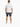 A person wearing a short-sleeve patterned shirt and dark denim shorts, viewed from the back.
