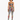 A model showcases a colorful two-piece set featuring a cropped top and fitted leggings with vibrant patterns.