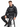 A man sits on a stool wearing a black hoodie and matching sweatpants with a lightning design.