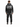 A person wearing a black hoodie with a lightning design and matching sweatpants, viewed from the back.