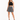 A model poses in a black crochet crop top paired with a patterned skirt and strappy black heels.