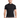 A model wearing a fitted black short-sleeve t-shirt paired with light gray cargo shorts.