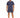 A man stands wearing navy shorts and a matching t-shirt, paired with white sneakers.