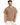 A man wearing a loose-fitting, brown crew neck t-shirt with blue text and a casual style.