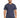 A man wearing a navy blue short-sleeve top, paired with matching shorts, stands confidently.