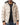 A light-colored puffer coat with a fur-lined hood, featuring buttoned pockets and a zip closure.