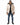 A person stands wearing a light beige puffer coat with a fur-lined hood, paired with distressed blue jeans and black...