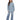 Saylor Sweater in Light Blue – full-length front view of distressed cable knit, worn with wide-leg jeans