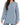 Saylor Sweater in Blue – front view on model, cable knit with distressed ladder rips and ribbed cuffs