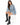 Saylor Sweater in Light Blue – seated model in oversized cable-knit sweater with distressed ladder detailing