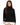 Celine Sweater in Black – front view of turtleneck with frayed hem, worn with a white mini skirt