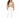 Thea Coat in Beige – full-length front view of the glossy cropped puffer, worn open over white