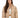 Thea Coat in Beige – cropped quilted puffer worn open, front view with ring zip pull