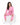 Eyes Pants Set in Pink – model seated, cropped bustier-seam sweatshirt and cuffed joggers