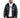 Jerry Puffer Coat in Black – front view with textured collar, open over a white hoodie