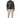 Russell Jacket in Black – full-length front view, worn open with silver zips and beige cargo joggers