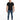 Finn Jeans in Mid Blue Wash – full-length front view on a model with a black slogan T-shirt