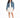 Jolie Denim Jacket in Medium Blue – full-length front view, worn open with ripped details and frayed hem