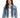 Jolie Denim Jacket in medium blue wash – front view worn open, with ripped shoulder and frayed cropped hem