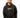 Model wearing a Decent Essential black streetwear hoodie with an orange and blue drip graphic on a white background.