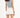 Back view of woman in Blue Grey L.A. Essential Tank Top with raw hem and white high-waisted streetwear shorts.