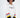 Model wearing FAITHFUL 1995 white oversized sweatshirt with multi-colored striped sleeves and black cuffs.