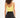 Back view of a woman in a yellow ribbed yoga crop tank top with thin straps and black high-waisted leggings.