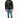 Model wearing a Decent black oversized streetwear hoodie with orange drip graphic and blue skinny jeans.