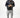 Men's Axel Coat: Glossy navy blue puffer bomber jacket with striped ribbed cuffs, paired with grey cargo joggers.