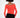 Back view of a model wearing a vibrant red off-the-shoulder long sleeve ribbed top with black pants.