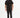 Man in James Black Denim Streetwear Pants with straps and a black mock neck tee against a white background.