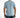 Back view of light blue Heal The World streetwear graphic tee with white collar text, worn with denim shorts.