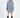 Rear view of the Saylor blue oversized cable knit sweater featuring distressed detailing and a relaxed tunic fit.