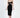 Model wearing the Naomi black midi dress featuring a cutout waist, spaghetti straps, and a knotted bust detail.