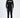 Model wearing Colin slim-fit men's evening pants in dark navy with decorative chain detail and black graphic long-sleeve.