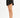 Side view of Carbon black relaxed fit drawstring sweat shorts on model, featuring curved hem and elastic waistband.
