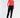 Model in a red off-the-shoulder long sleeve top paired with black joggers and white high-top sneakers.