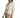 Model in Rhea white denim streetwear jacket with a rope drawstring belt and wooden buttons against a studio backdrop.