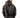 Back view of a model in a black streetwear hoodie and matching pants set with vertical seam detail and oversized fit.