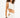 White Natalie two-piece set with a cowl neck crop top, gold chain back, and side cut-out pants on a model.